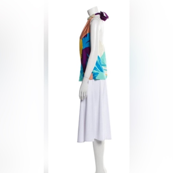 TIBI Floral Printed Embellished Silk Tunic Halter neck Sleeveless Top Size 4 - Picture 2 of 9